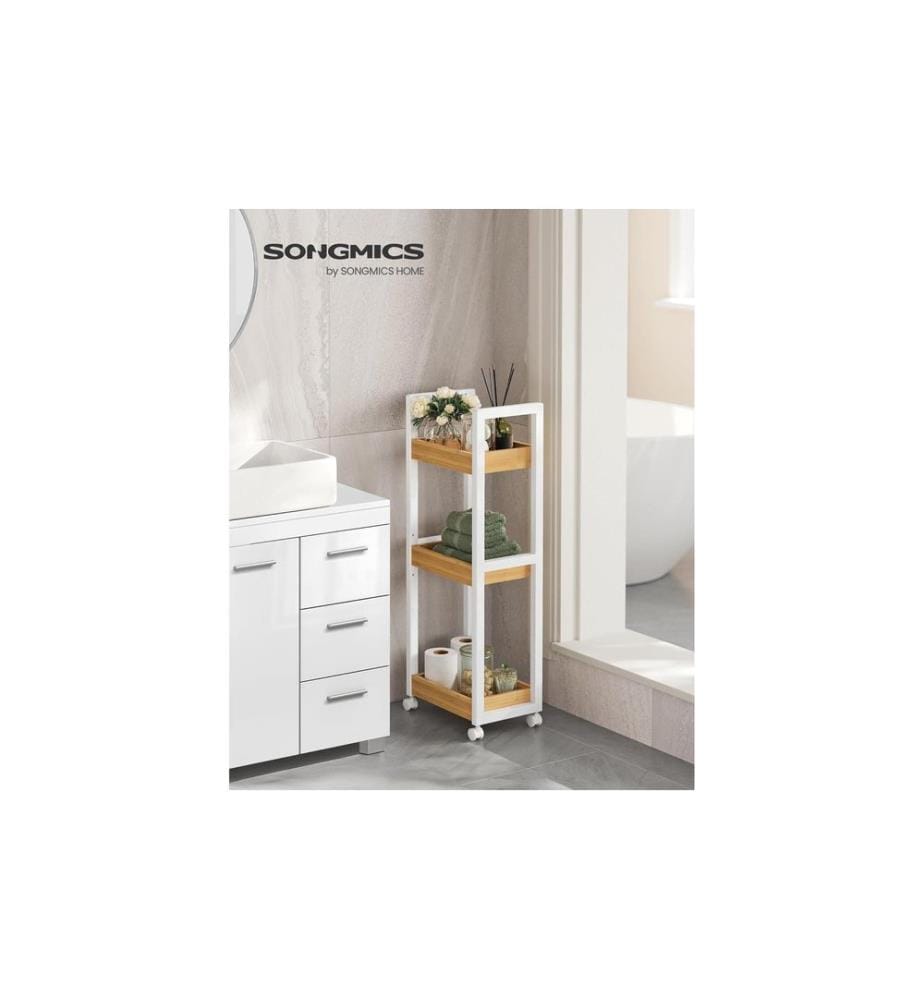 Songmics - Regal mit 3 Ebenen 30 x 20 x 80 cm, Braun/Weiss
