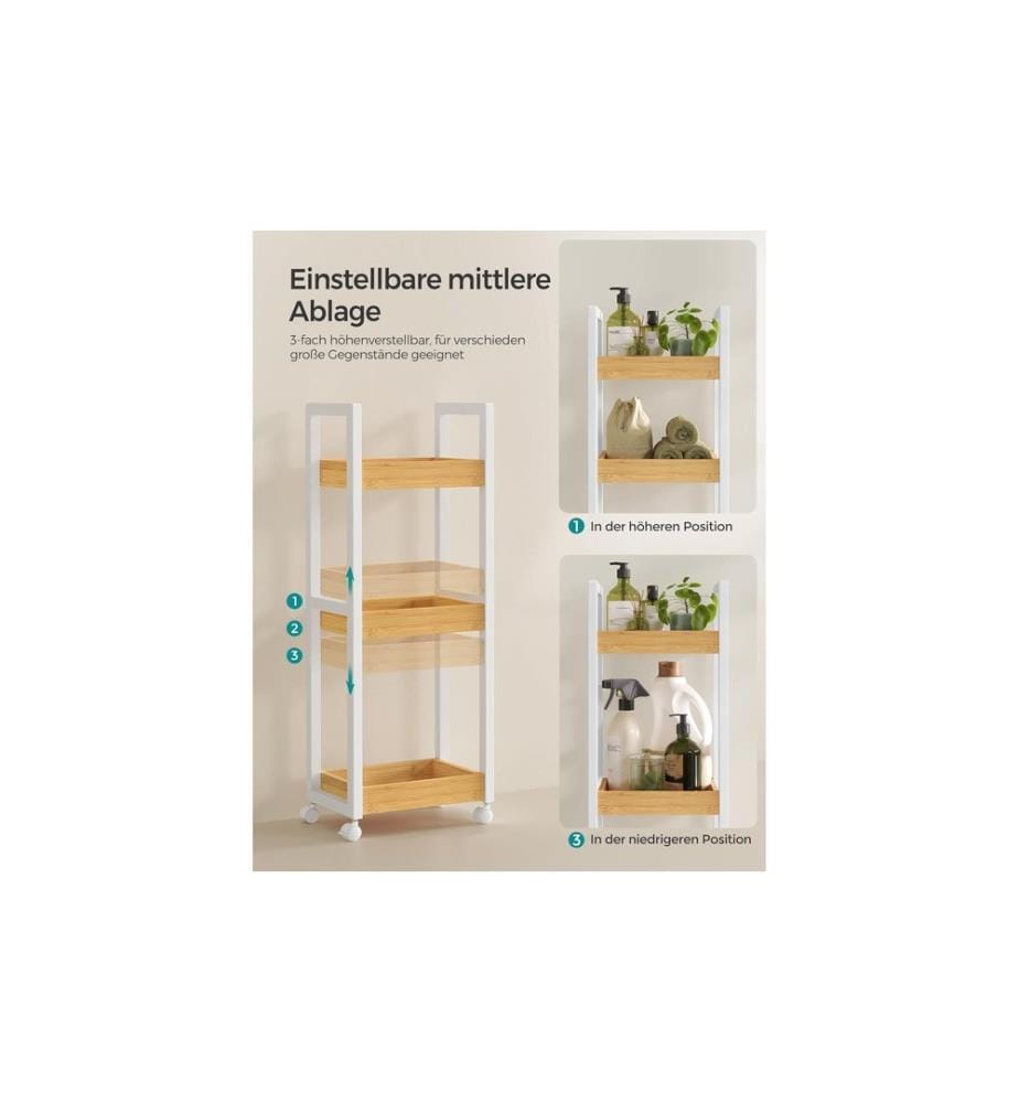 Songmics - Regal mit 3 Ebenen 30 x 20 x 80 cm, Braun/Weiss