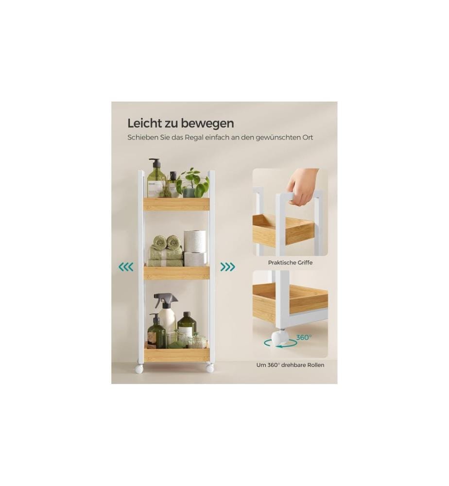 Songmics - Regal mit 3 Ebenen 30 x 20 x 80 cm, Braun/Weiss