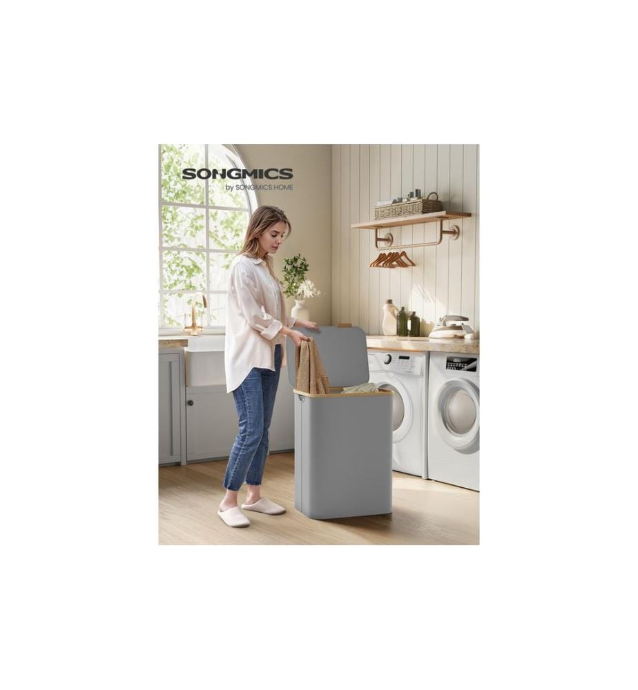 Songmics - Corbeille à linge pliable avec 2 compartiments 130 l, Gris