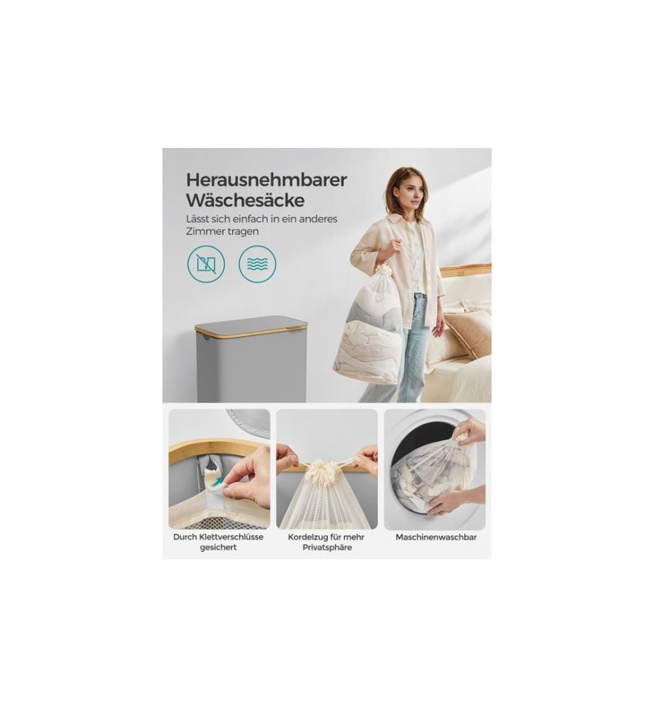 Songmics - Corbeille à linge pliable avec 2 compartiments 130 l, Gris