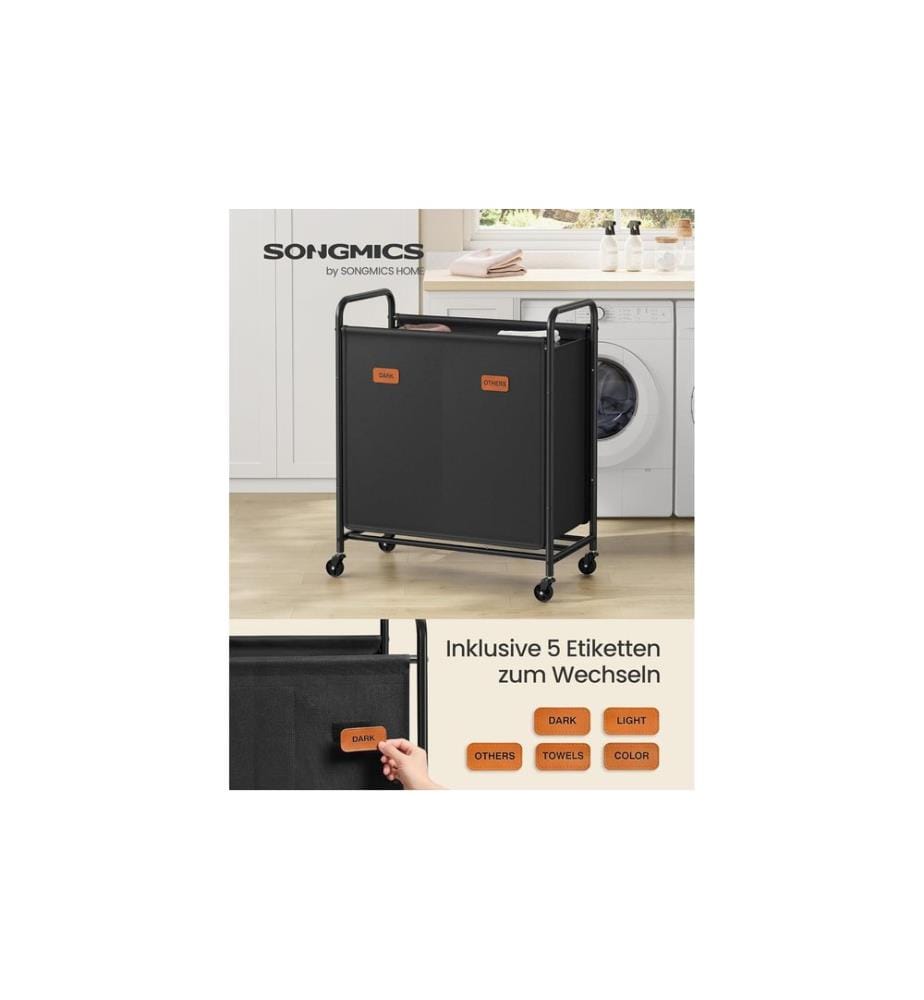 Songmics - Corbeille à linge avec roues 140 l, Noir
