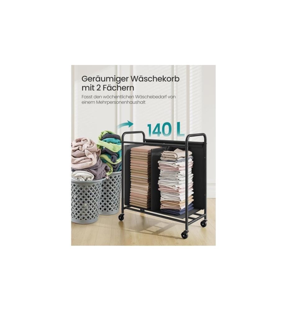 Songmics - Corbeille à linge avec roues 140 l, Noir