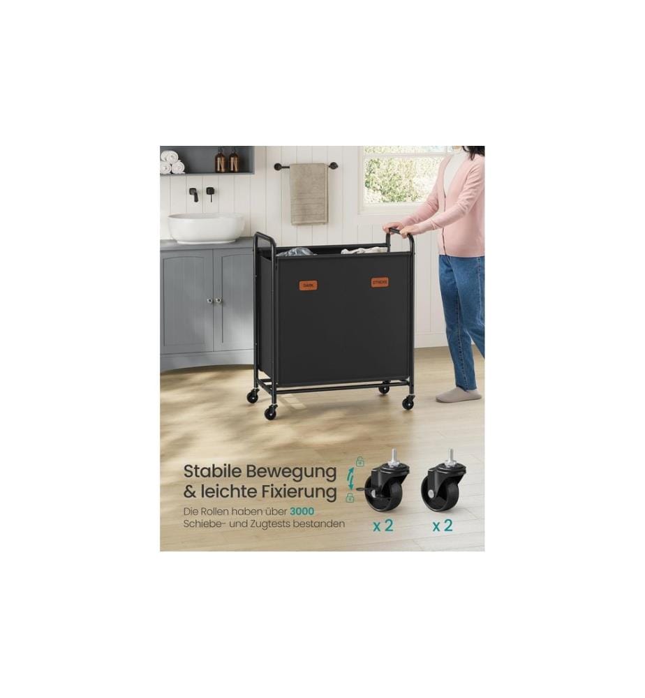 Songmics - Corbeille à linge avec roues 140 l, Noir