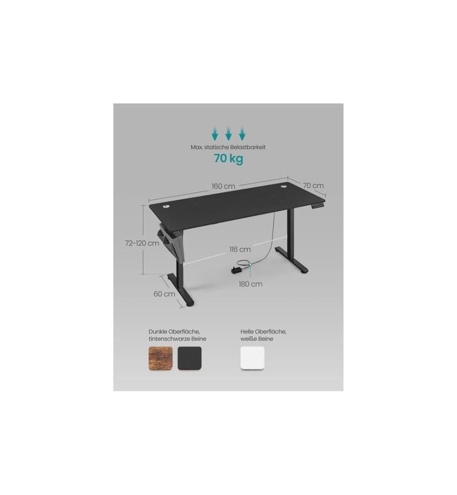 Songmics - Table haute Vasagle réglable en hauteur noir, 72-118 cm