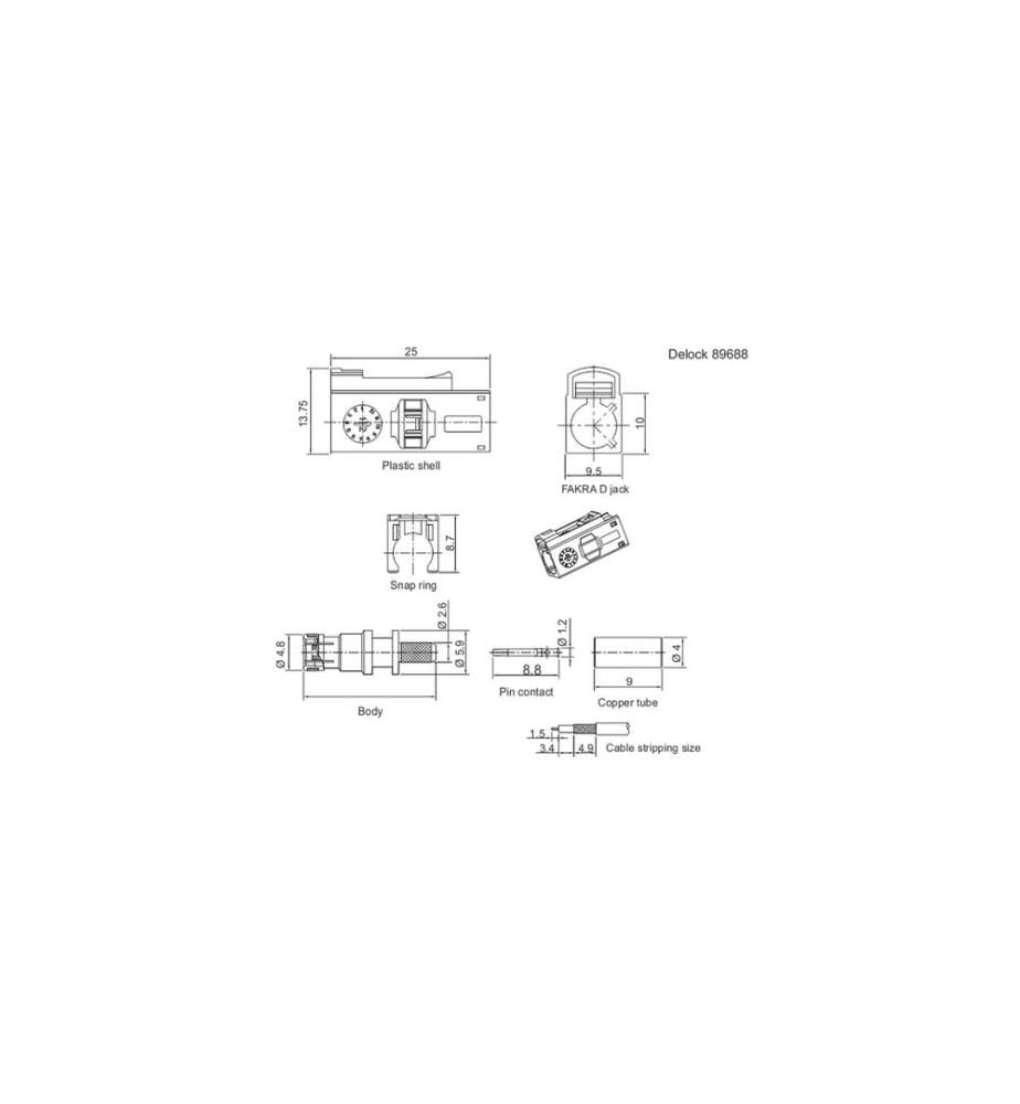DELOCK - Adaptateur d'antenne à sertir, FAKRA D Douille (f) - Ouvert Ouvert