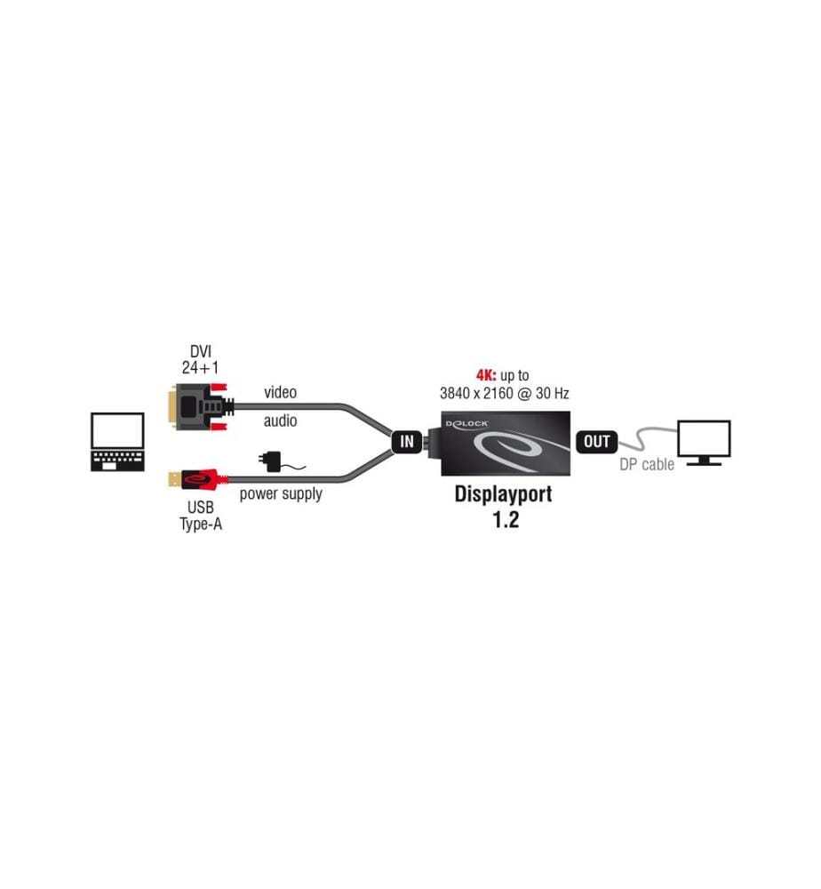 Adaptateur Delock 4K, 30HZ USB 2.0/DVI-D - DisplayPort