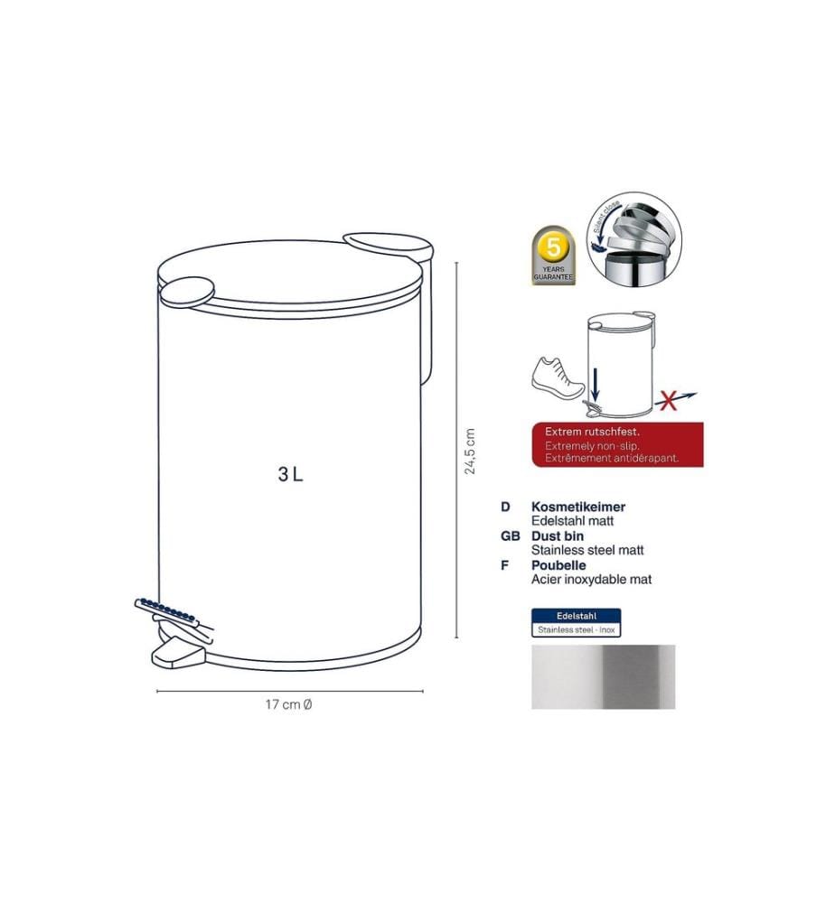 Kela Kosmetikeimer Mats 3 Liter, Silber Matt