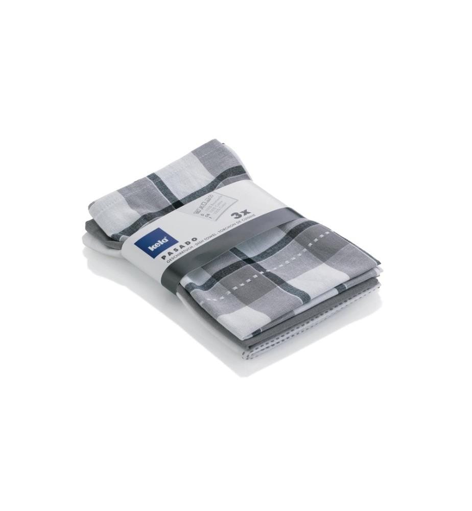 Kela Geschirrtuch-Set Pasado  3 Stück, Grau/Weiss