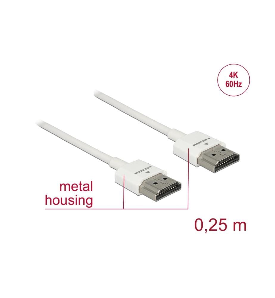 DELOCK - Kabel 4K 60Hz HDMI - HDMI, 0.25 m, Weiss