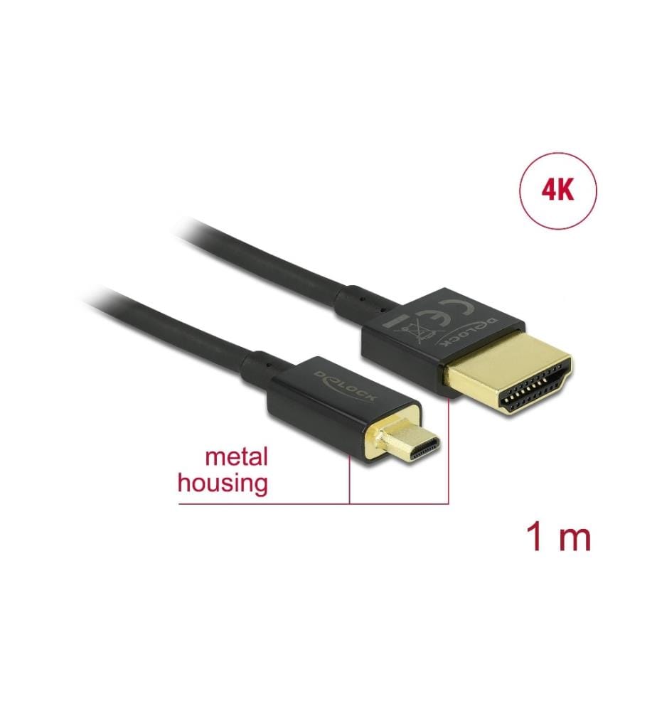 DELOCK - Câble 4K 60Hz HDMI - Micro HDMI (HDMI-D), 1 m, Noir