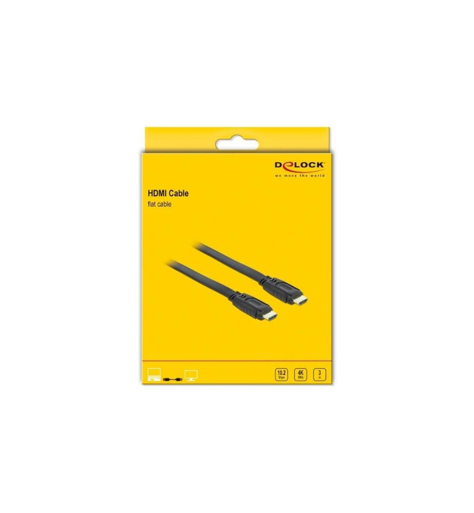 DELOCK - Câble plat HDMI - HDMI, 3 m, Noir