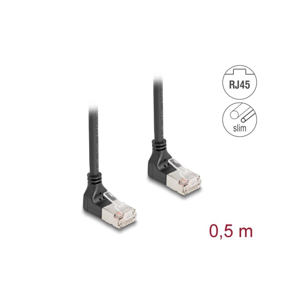 DELOCK - Patchkabel 90° oben gewinkelt Cat 6A, S/FTP, 0.5 m, Schwarz
