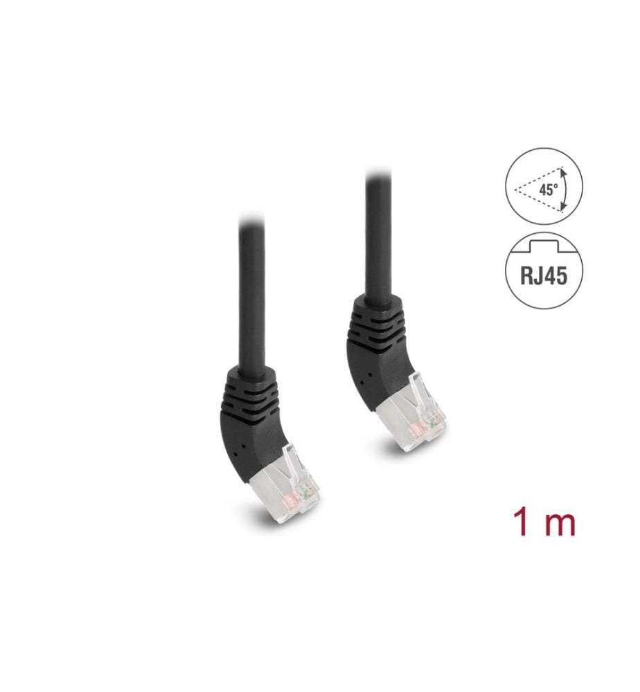 DELOCK - Patchkabel 45° oben gewinkelt Cat 6A, S/FTP, 1 m, Schwarz