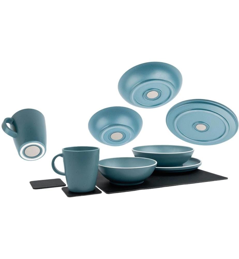 Silwy - Set de vaisselle en plastique magnétique Bleu dolomite