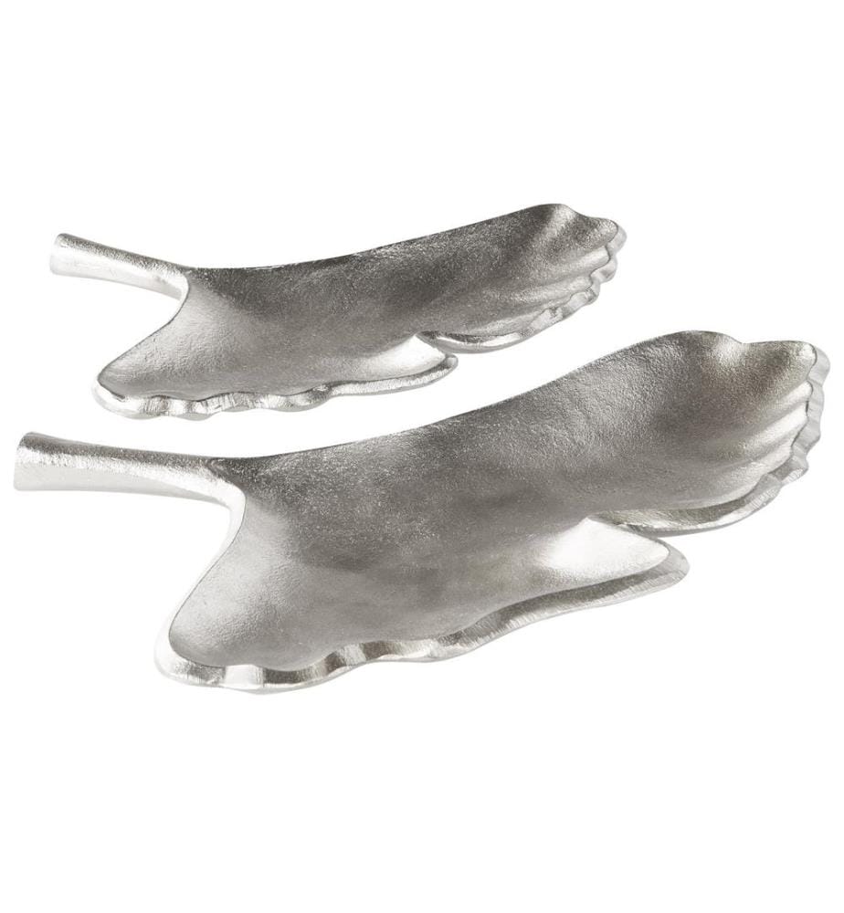 Dekotablett 2er Set Blatt PALENQUE Metall Silber