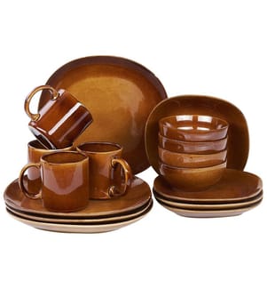 Set de 16 couverts de table TURMERIC Grès Marron doré