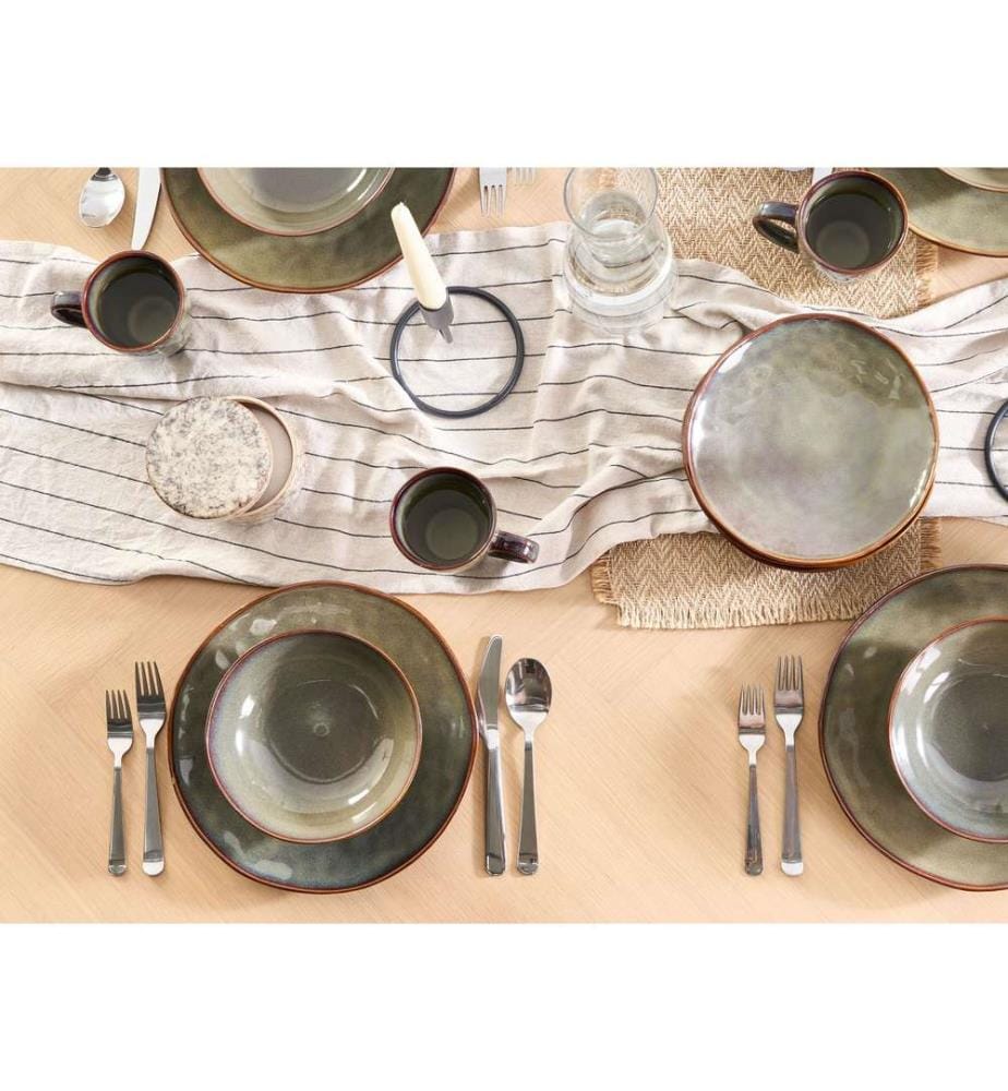 Set of 16 Dinnerware THYME Stoneware Dark Green