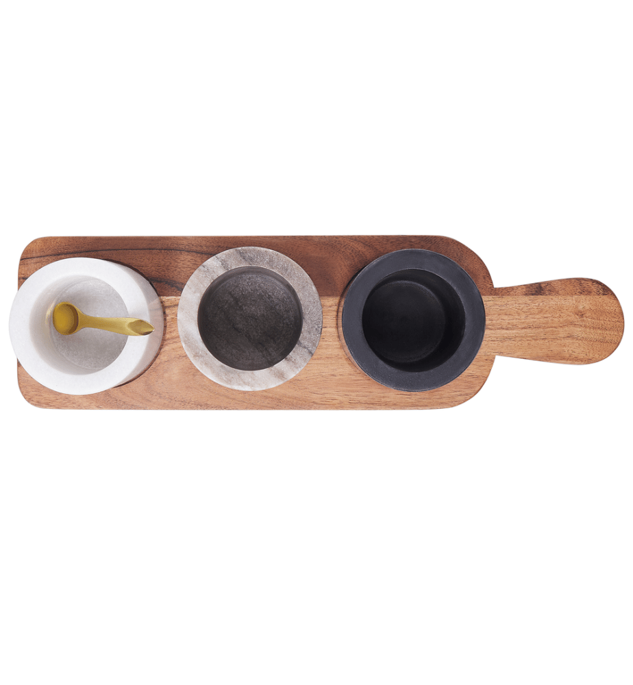 3 Bowl Serving Tray with Teaspoon PATRAS Stone Multicolour