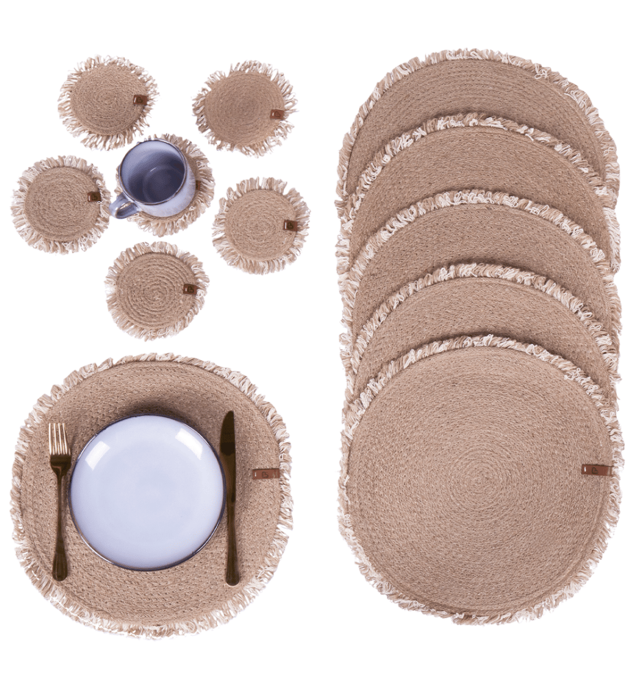 Ensemble sets de table et sous-verres RIBBERY Jute Naturel