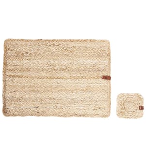 12 Piece Placemats and Coasters Set QUANDONG Jute Natural