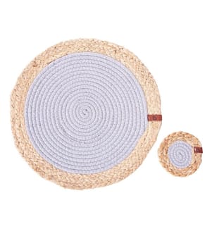 12 Piece Placemats and Coasters Set ROSELLA Jute Cotton Grey