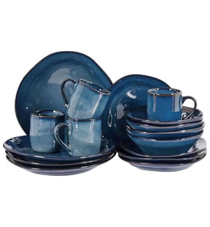 Set de 16 couverts de table HAWTHORN Grès Bleu