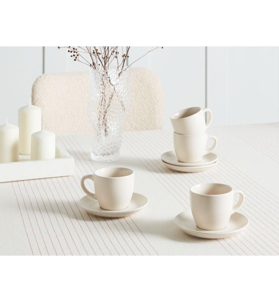 Set of 4 Cups with Saucers CARAWAY Stoneware Off-White