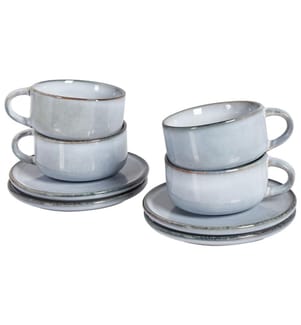 Set de 4 tasses avec soucoupes JUNIPER Grès Bleu clair