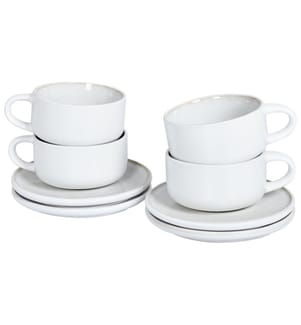 Set de 4 tasses avec soucoupes SESAME Grès Blanc cassé