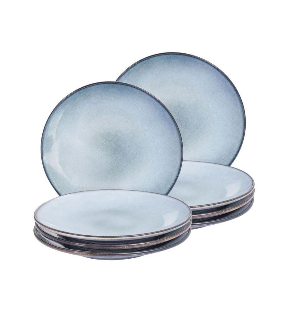 Set of 8 Dinner Plates JUNIPER Stoneware Light Blue