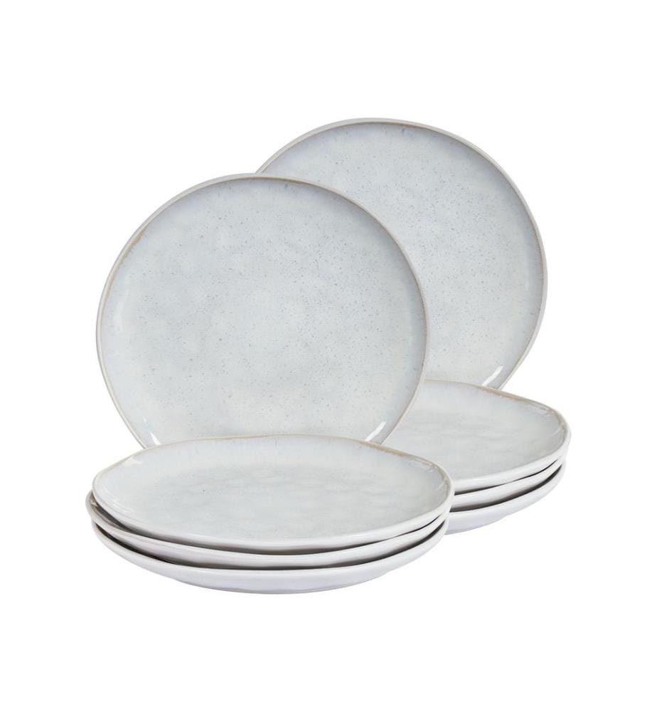 Set of 8 Dinner Plates SESAME Stoneware Light Grey