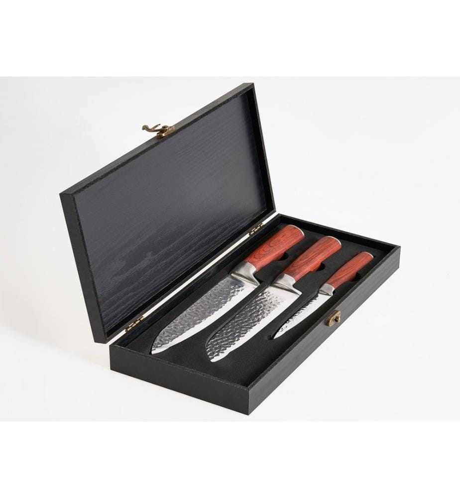 Lot de 3 couteaux Acier de Damas KASHIWA Marron