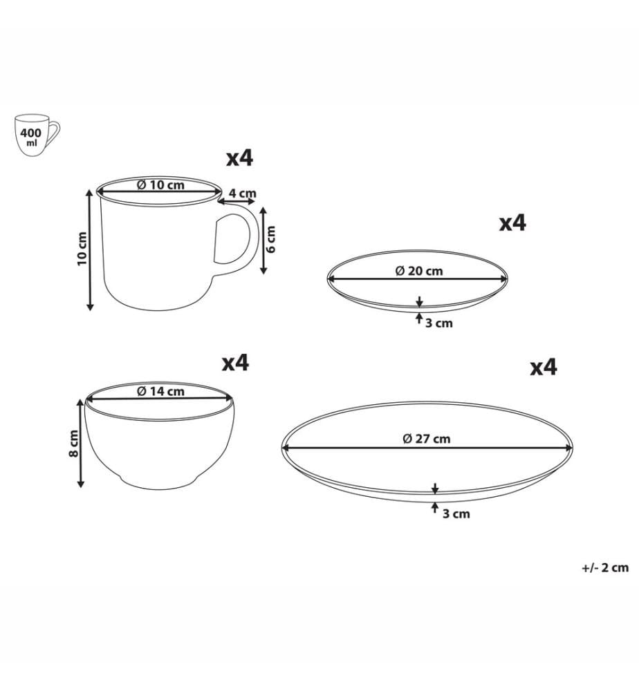 Set of 16 Dinnerware CINNAMON Stoneware Off-White
