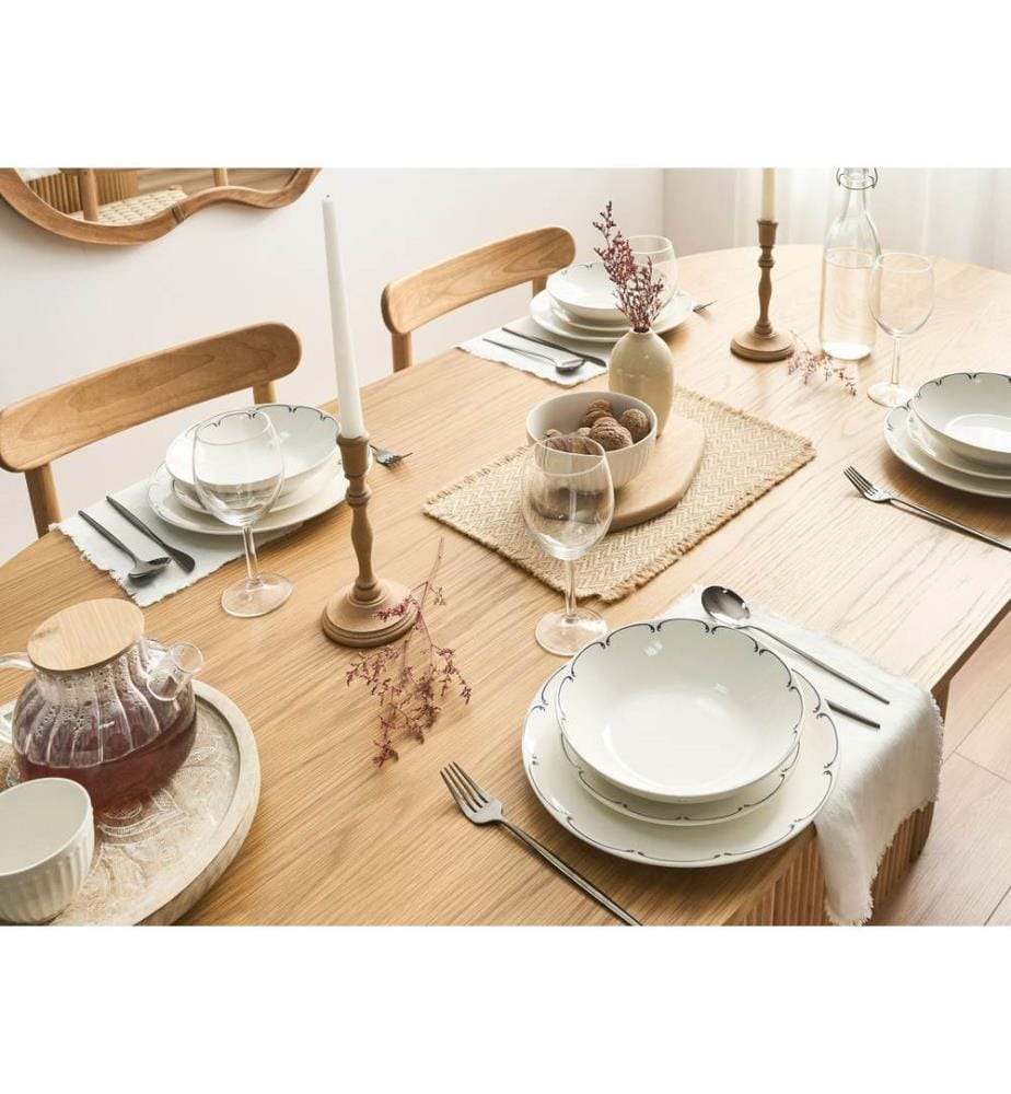 Set of 12 Dinnerware CHAROLI Porcelain White/ Blue