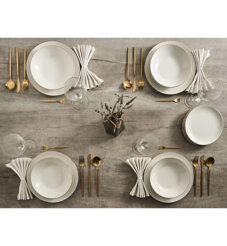 Set of 24 Dinnerware CUMIN Porcelain Off-White/ Gold