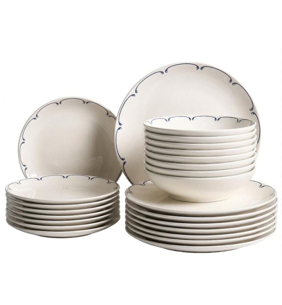 Set of 24 Dinnerware CHAROLI Porcelain White/ Blue