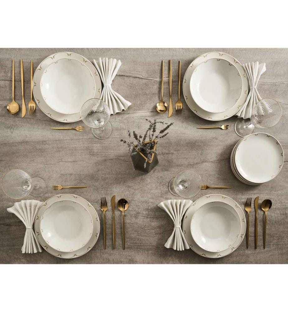 Set of 24 Dinnerware CHAROLI Porcelain White/ Gold