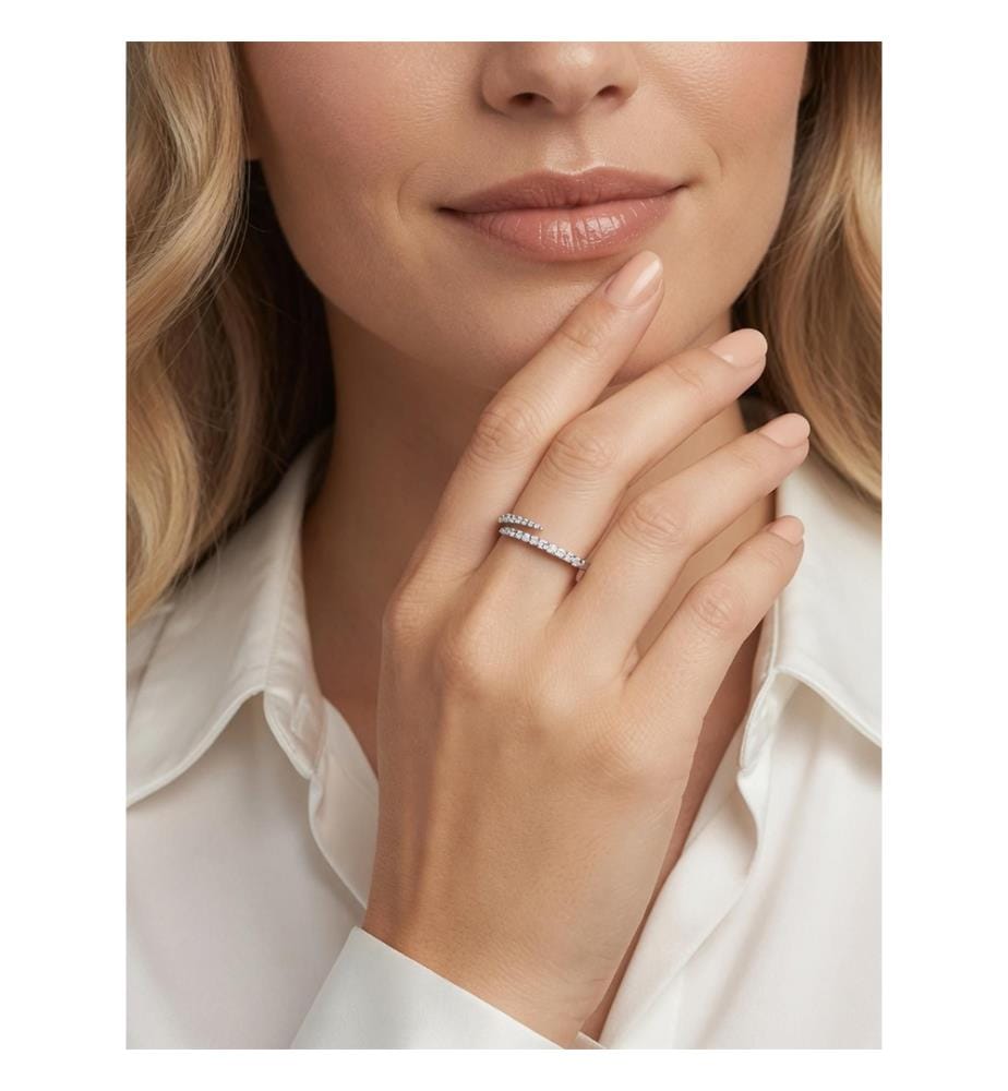 Bague ouverte en argent avec zircon cubique transparent - Argent