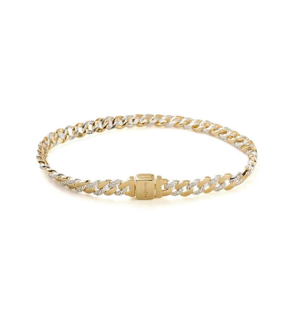 Kubanisches Mesh-Armband Zweifarbig Pavé - Gold