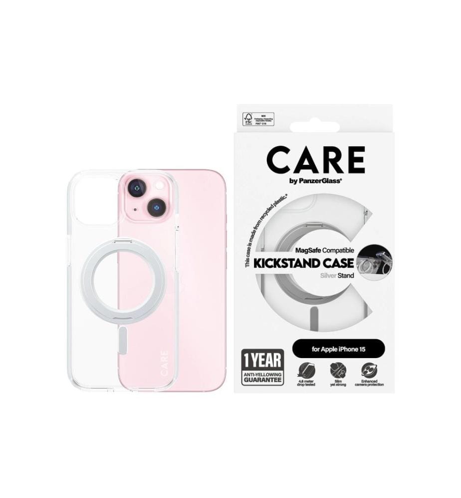 CARE - Coque arrière Feature Kickstand iPhone 15 Argent