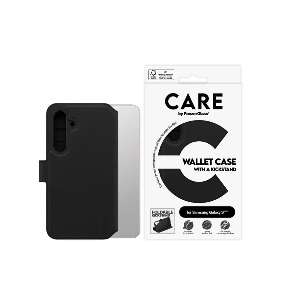 CARE - Coque arrière Wallet Case Kickstand Galaxy S25 Noir
