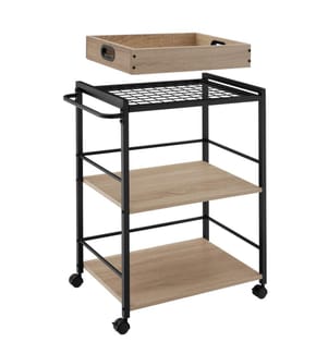 Drinks Trolley Worcester - 3 shelves and removable tray, 4 swivel castors with parking brake - industrial wood light, oak Sonoma