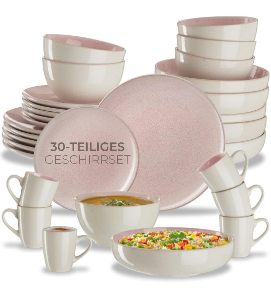 Set di stoviglie Mare in terracotta per 6 persone - 30 pezzi, rosa