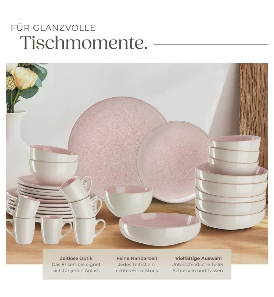 Set di stoviglie Mare in terracotta per 6 persone - 30 pezzi, rosa