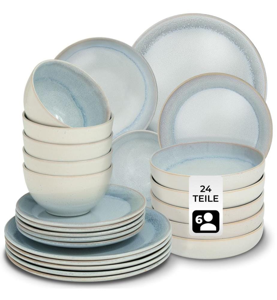 Set di stoviglie Mare in terracotta per 6 persone - 24 pezzi, grigio