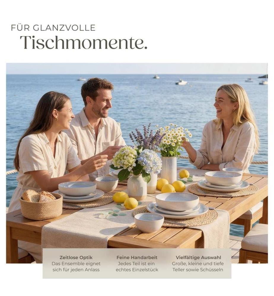 Set di stoviglie Mare in terracotta per 6 persone - 24 pezzi, grigio