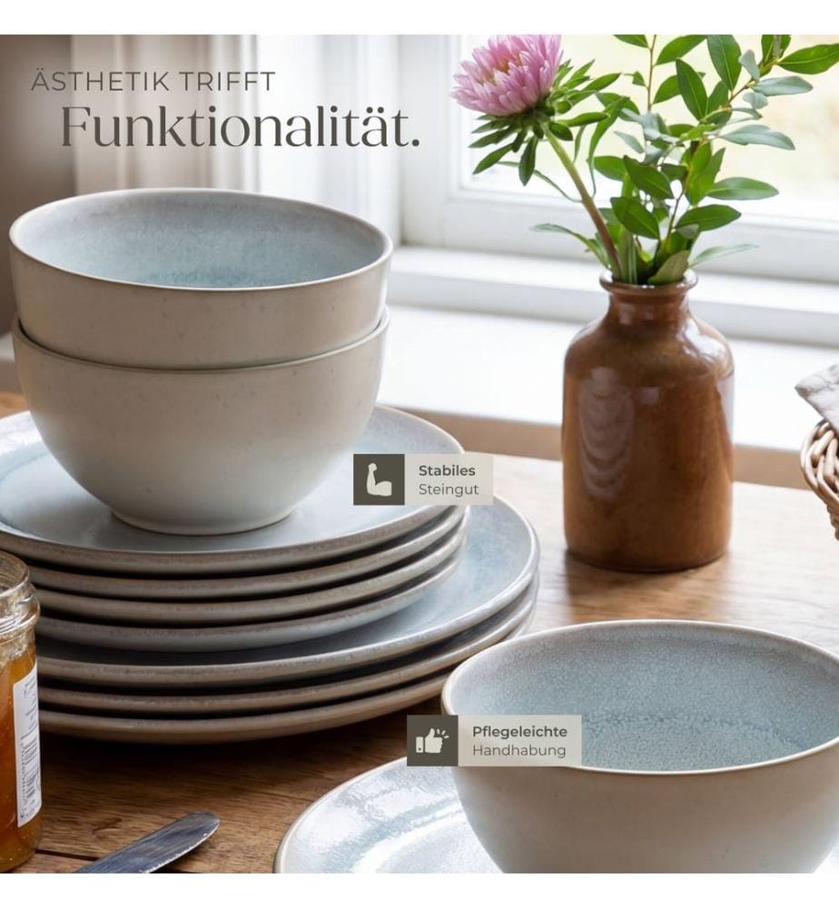Set di stoviglie Mare in terracotta per 6 persone - 24 pezzi, grigio
