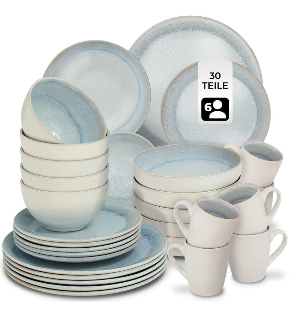 Set di stoviglie Mare in terracotta per 6 persone - 30 pezzi, grigio