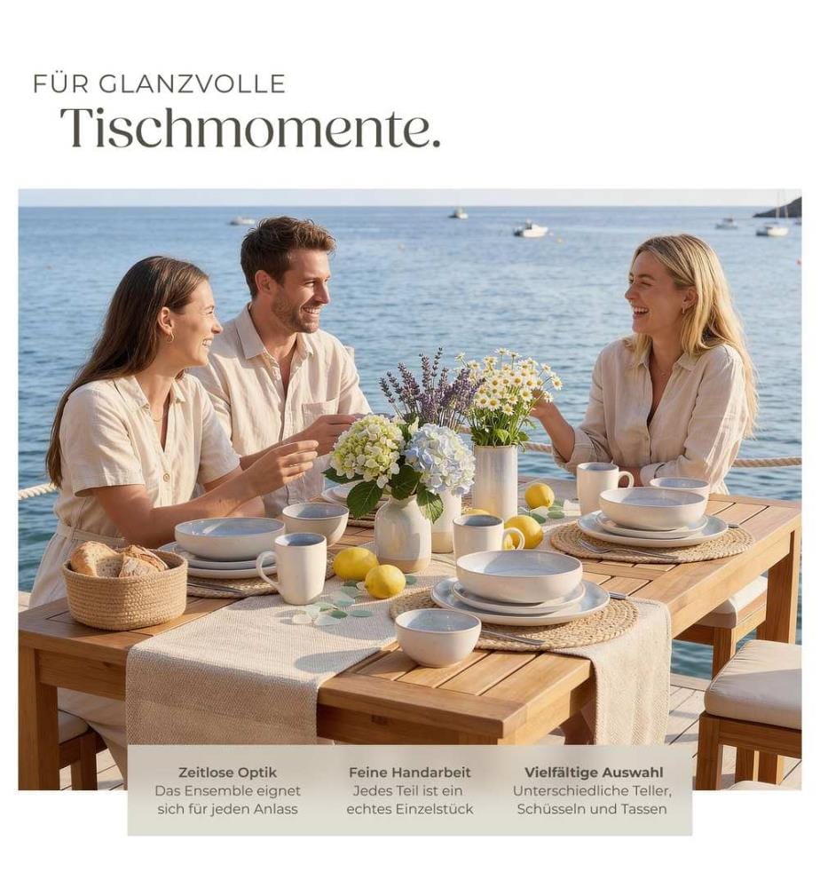 Set di stoviglie Mare in terracotta per 6 persone - 30 pezzi, grigio